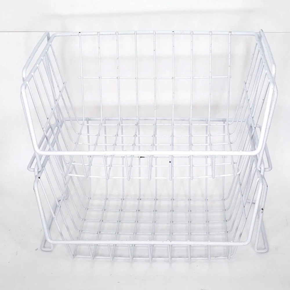 White Wire‎ Stacking Baskets Set 2 Heavy Duty Metal Storage Organizer 18x13x8in